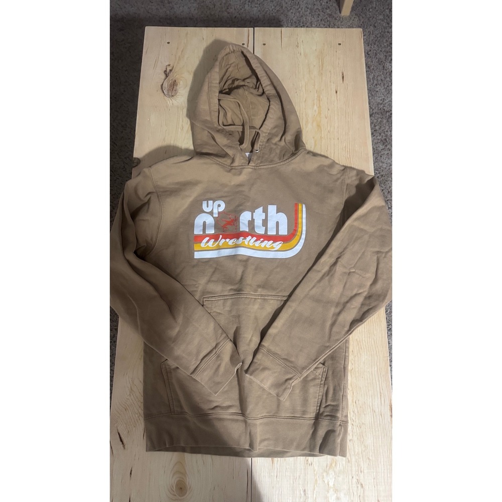 Independent Trading Company Up North Wrestling Hoodie Tan Retro Graphic Pullover